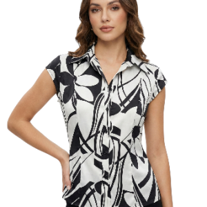 Blusa Estampado Floral Abstracto Blanco y Negro talla M