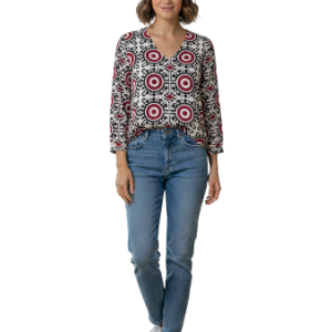 Blusa Estampado Geométrico Rojo y Blanco talla M