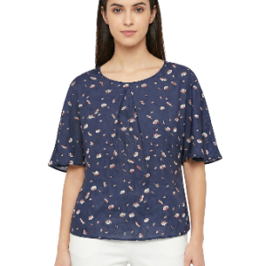 Blusa Floral Azul Marino Manga Mariposa talla XL
