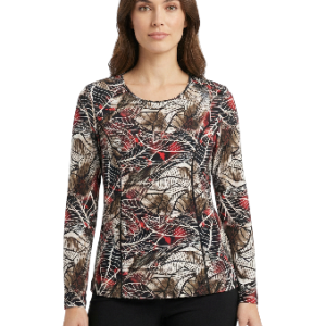 Blusa Manga Larga Estampado Hojas Plumas talla L