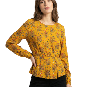 Blusa Peplum Estampado Árboles Mostaza talla ML