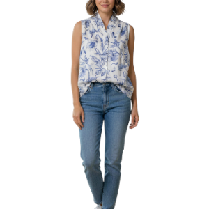 Blusa Sin Mangas Estampado Floral Azul talla M