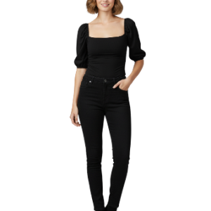 Body negro de manga abullonada con cuello cuadrado talla S