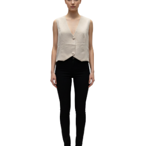 Chaleco de Lino con Botones para Mujer Beige talla M