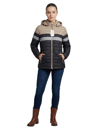 Chaqueta Acolchada Beige y Negro Mujer (Chompa) talla XL