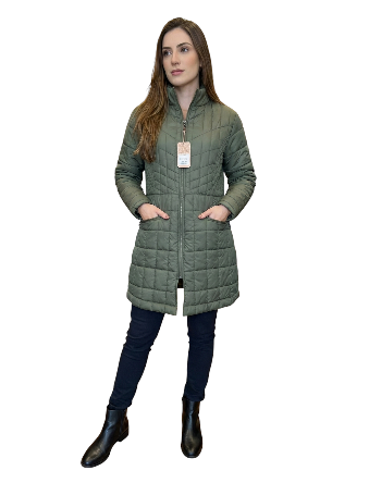 Chaqueta Acolchada Larga Verde Militar Mujer talla XL