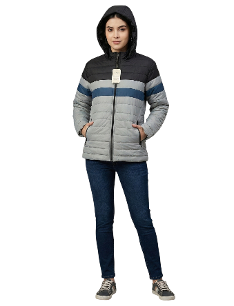 Chaqueta acolchada mujer gris y azul talla L