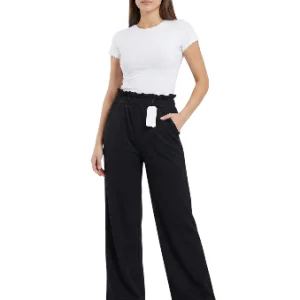 Pantalón de pierna ancha de mujer, de cintura alta y largo con cordón talla M