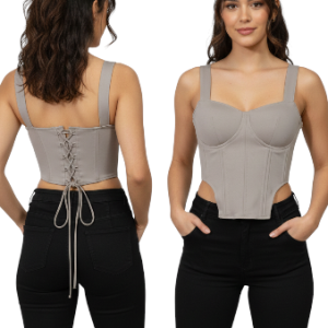 Top Corsé con Espalda de Cordones Gris talla XS aldamariyo nuestra moda