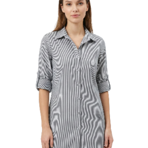 Vestido camisero de manga 34 a rayas grises y blancas para mujer talla SM