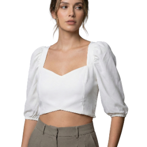 blusa blanca de algodón con cuello camisero, manga corta y canesú de encaje floral talla S aldamariyo nuestra moda (2)