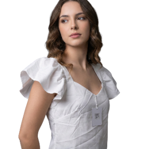 blusa blanca de algodón con cuello cuadrado, mangas con volantes abullonados y costuras tipo corsé talla S aldamariyo nuestra moda
