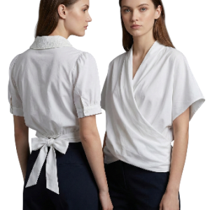 blusa blanca de algodón de manga corta con cuello camisero y lazo ajustable en la espalda talla S aldamariyo nuestra moda