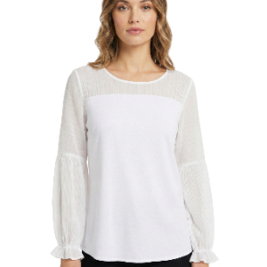 blusa blanca de manga larga con canesú transparente y mangas abullonadas (tipo globo) con puños fruncidos talla L aldamariyo nuestra moda