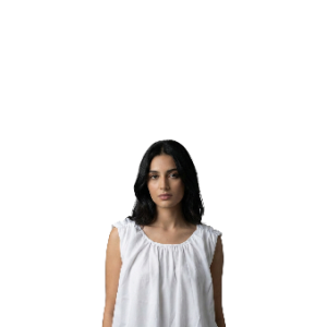 blusa blanca sin mangas con escote redondo fruncido talla S aldamariyo nuestra moda