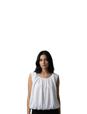 blusa blanca sin mangas con escote redondo fruncido talla S aldamariyo nuestra moda