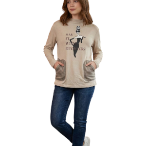 Blusa beige con estampado y bolsillos