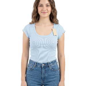 Camiseta ajustada azul claro de punto acanalado