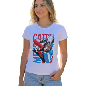 Camiseta azul con estampado de pájaro y flores para mujer