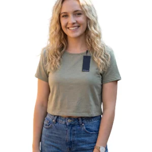 Camiseta corta de algodón verde oliva para mujer