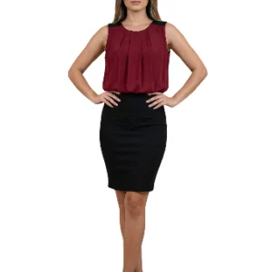 Conjunto blusa crepe marsala y falda lápiz negra