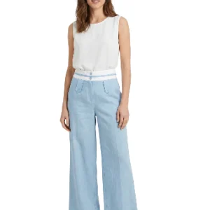 Pantalón Wide Leg Lino Azul Claro Dama