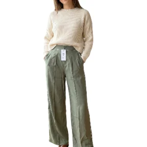 Pantalón Wide Leg Lino Verde Oliva