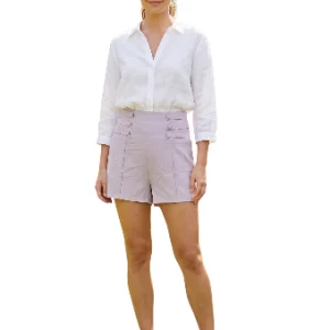 Shorts Lila Tiro Alto Botones Mujer