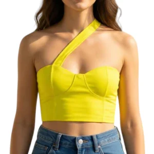 Top Corto Asimétrico Amarillo Neón Un Hombro