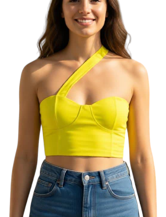 Top Corto Asimétrico Amarillo Neón Un Hombro