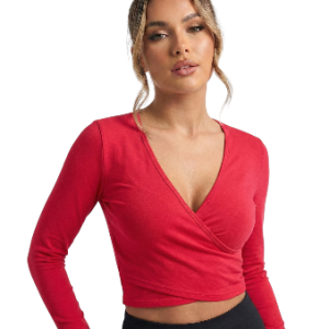Top corto rojo escote V manga larga