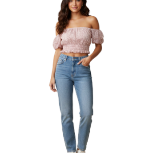Top crop rosa con diseño floral para mujer