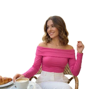 Top rosa fucsia manga larga con hombros descubiertos para mujer