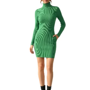 Vestido ajustado manga larga estampado abstracto verde