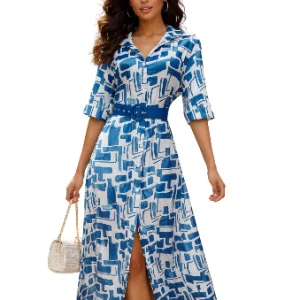 Vestido camisero de manga 34 con estampado gráfico