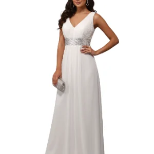 Vestido de noche de gasa con cuello en V