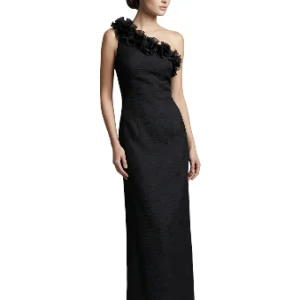Vestido de noche negro un hombro flor 3D largo mujer Ecuador