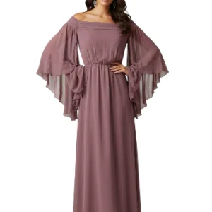 Vestido largo malva hombros descubiertos